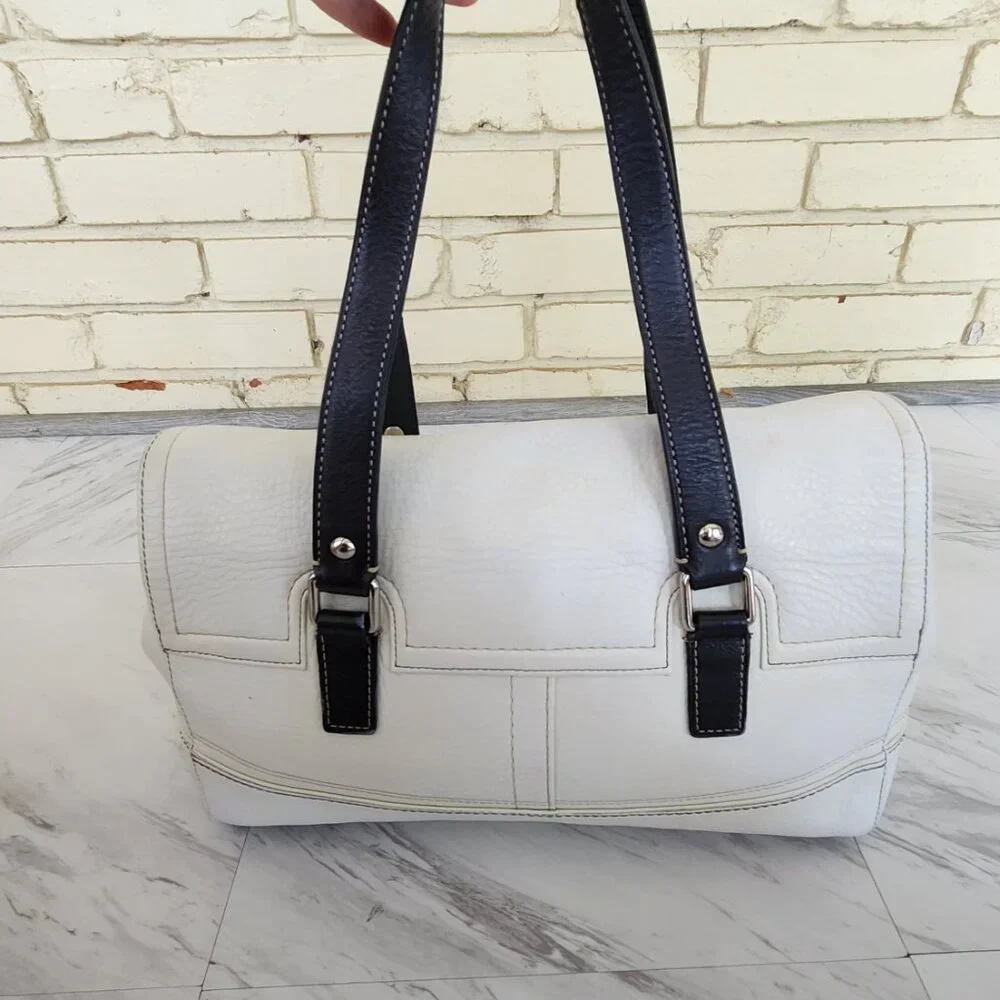 Rare Vintage Coach Hamilton White Pebbled Leather Satchel Tote Bag Purse - Picture 4 of 13